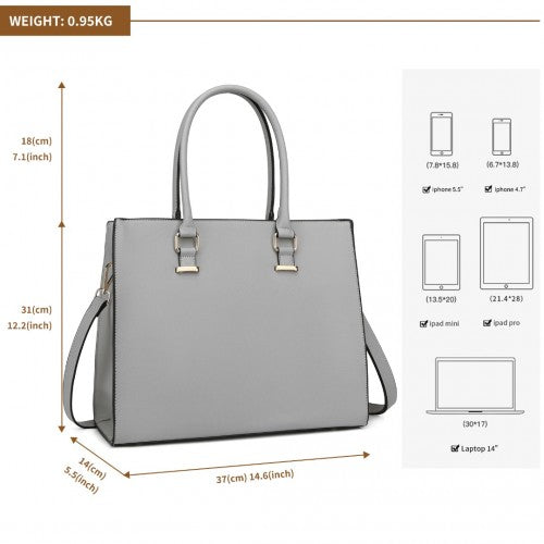 Miss Lulu Leather Look Classic Square Shoulder Bag - Grey