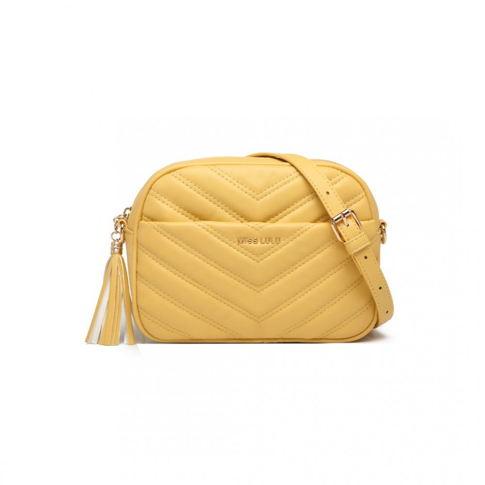 Miss Lulu Lightweight Quilted Leather Cross Body Bag - Yellow