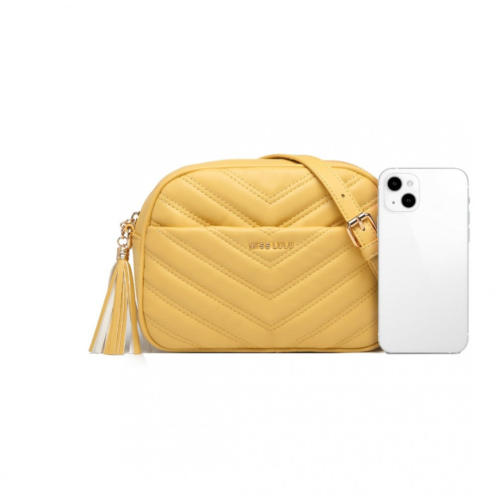 Miss Lulu Lightweight Quilted Leather Cross Body Bag - Yellow