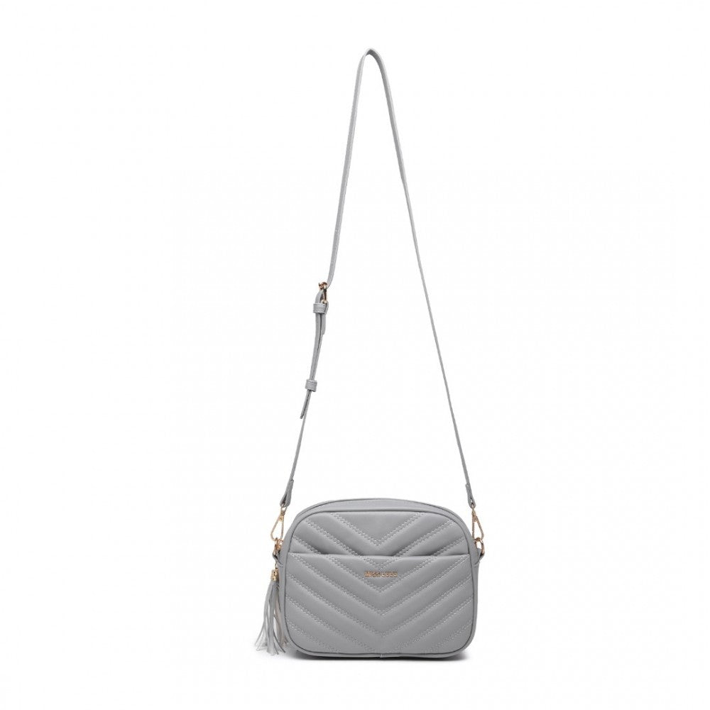 Miss Lulu Lightweight Quilted Leather Cross Body Bag - Grey