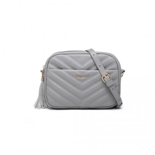 Miss Lulu Lightweight Quilted Leather Cross Body Bag - Grey