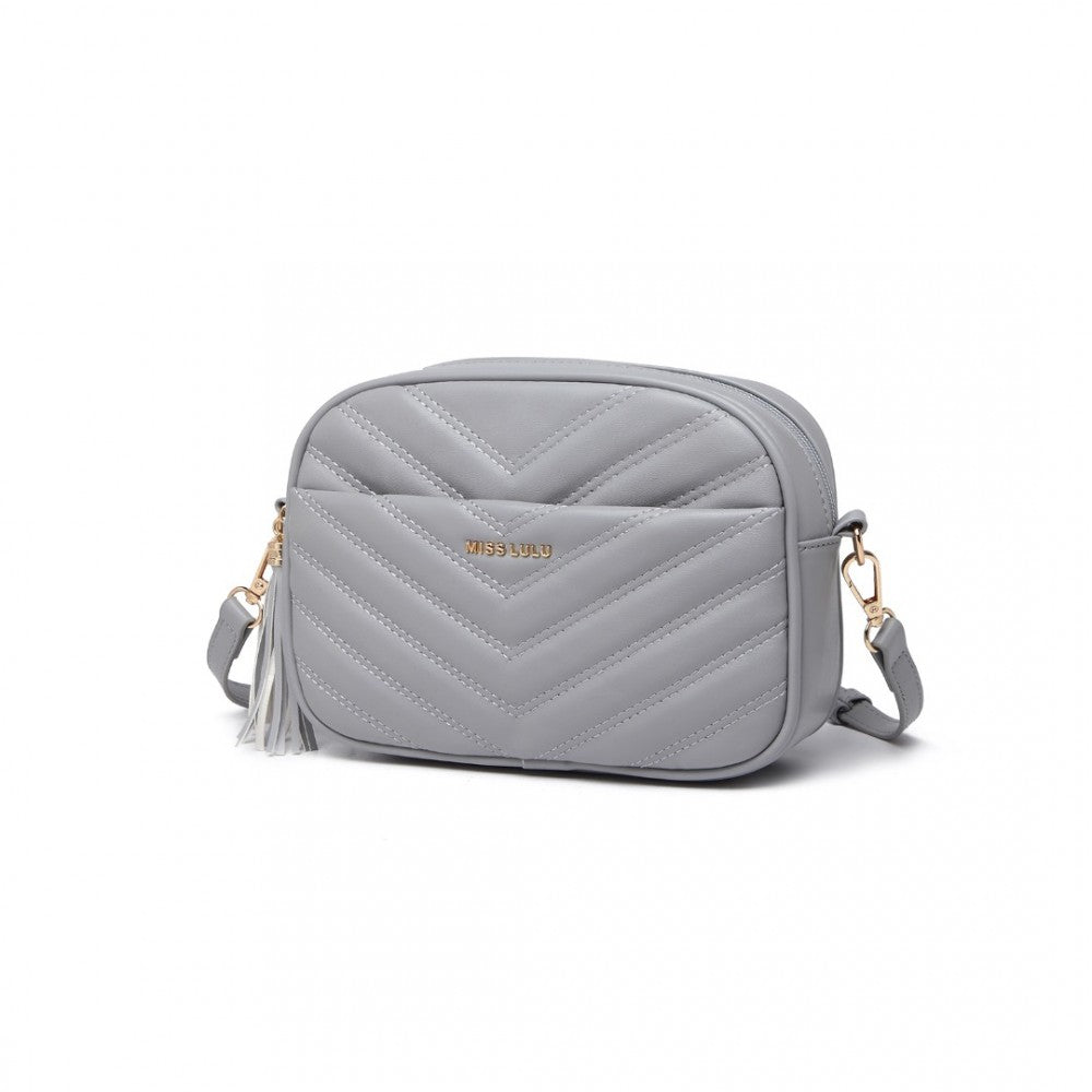 Miss Lulu Lightweight Quilted Leather Cross Body Bag - Grey