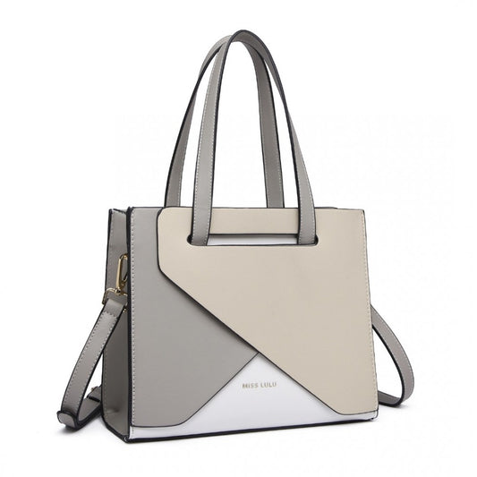 Miss Lulu Contrast Panel Shoulder Bag - Grey And Beige