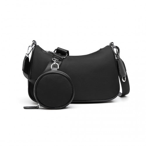 Miss Lulu Cross-Body Handbag With A Detachable Pouch - Black