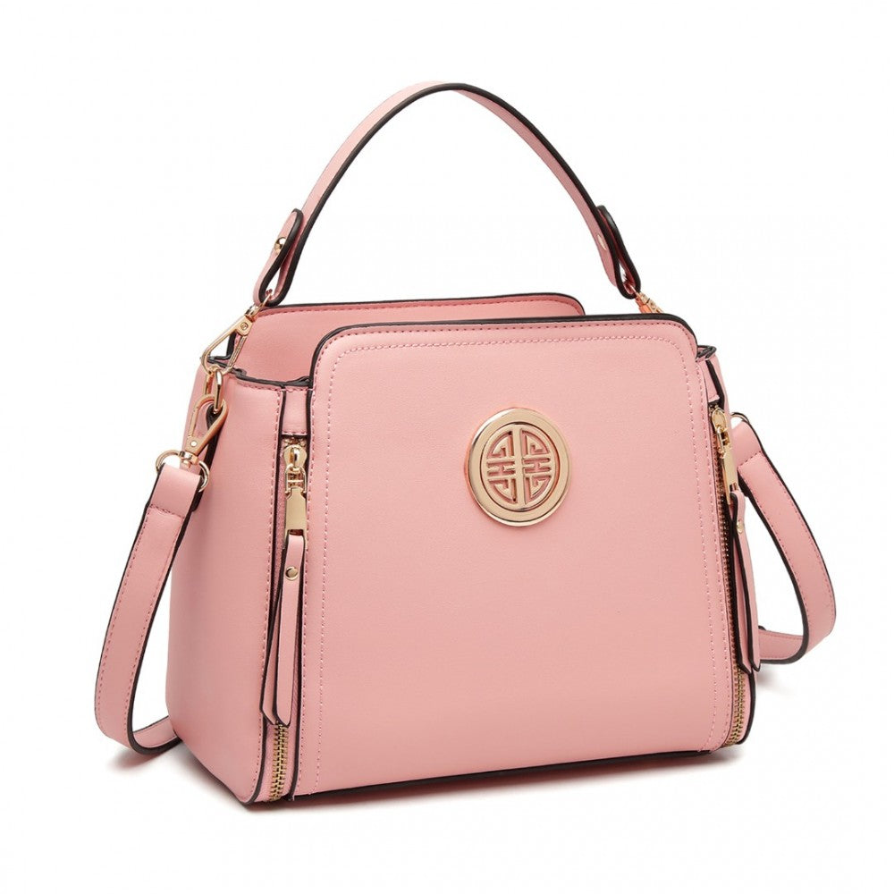 Miss Lulu Leather Look Practical Cross-Body Bag - Pink