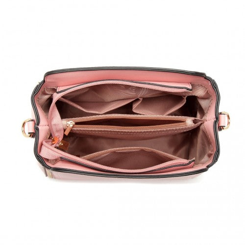 Miss Lulu Leather Look Practical Cross-Body Bag - Pink