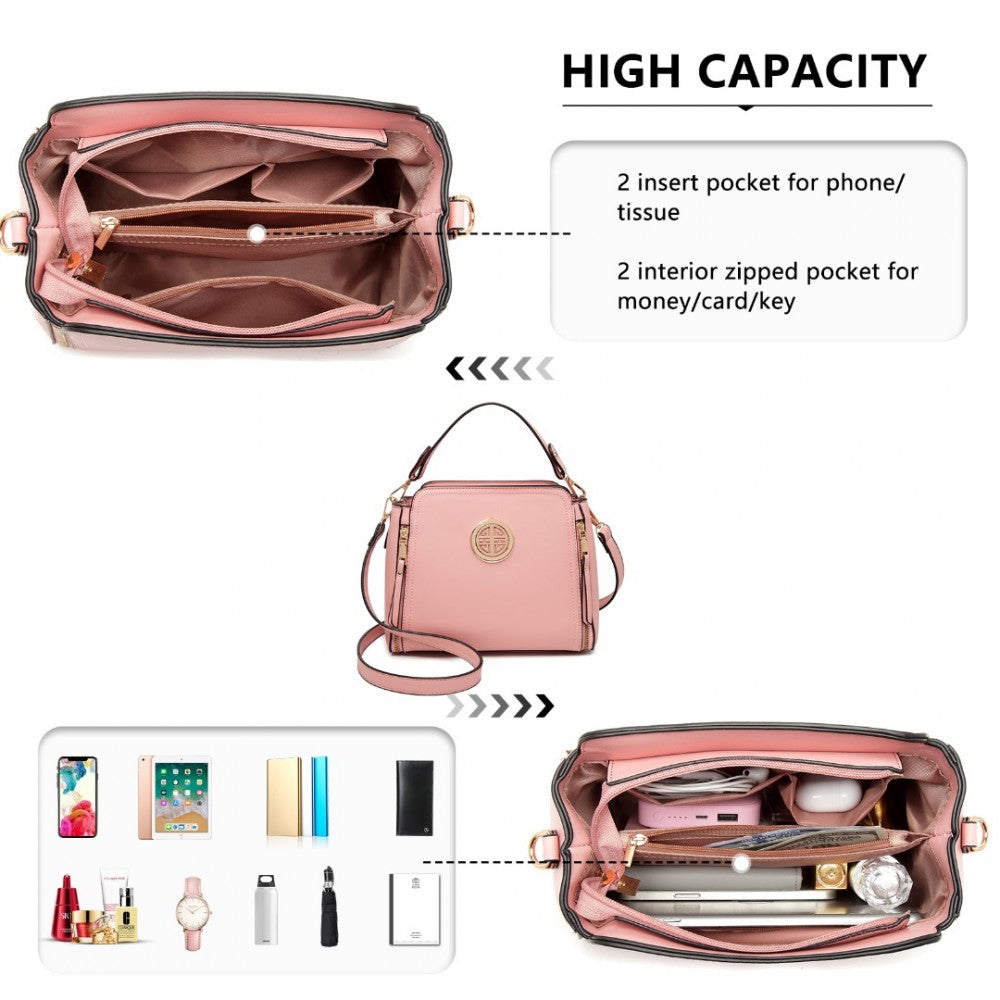 Miss Lulu Leather Look Practical Cross-Body Bag - Pink