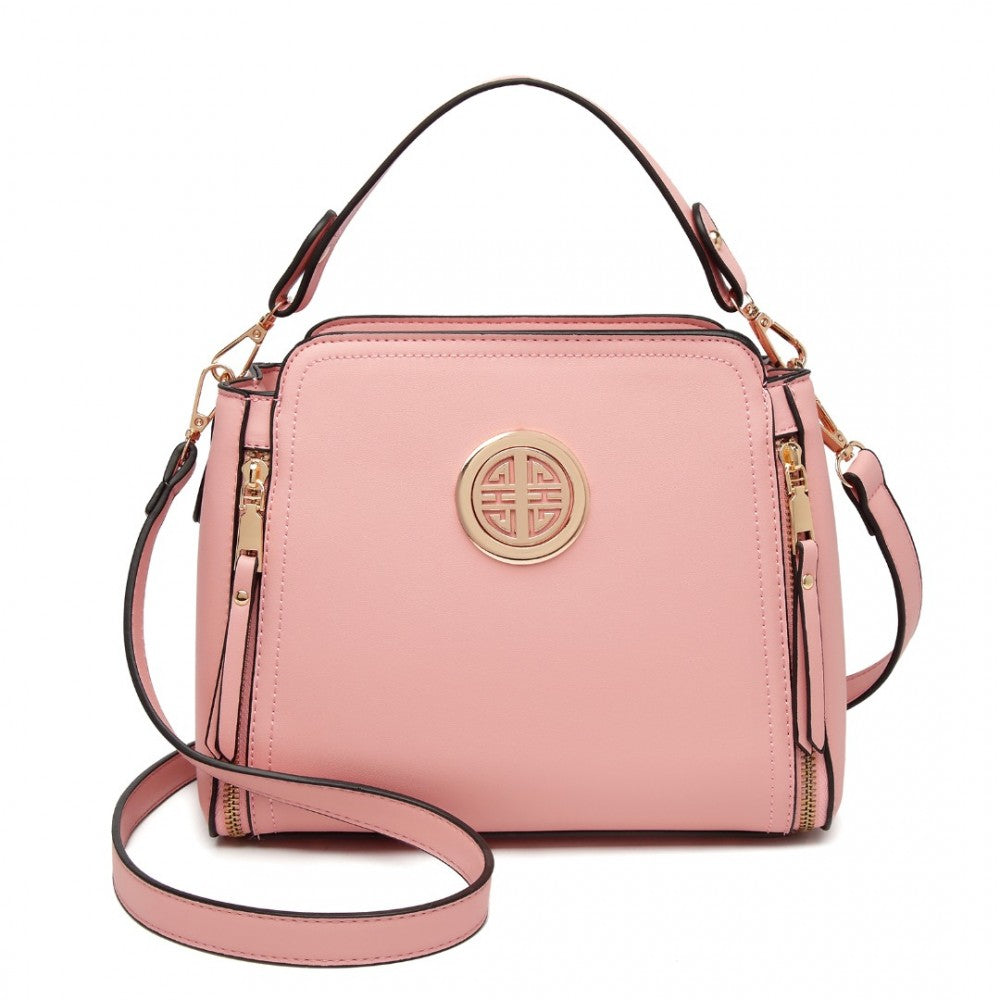 Miss Lulu Leather Look Practical Cross-Body Bag - Pink