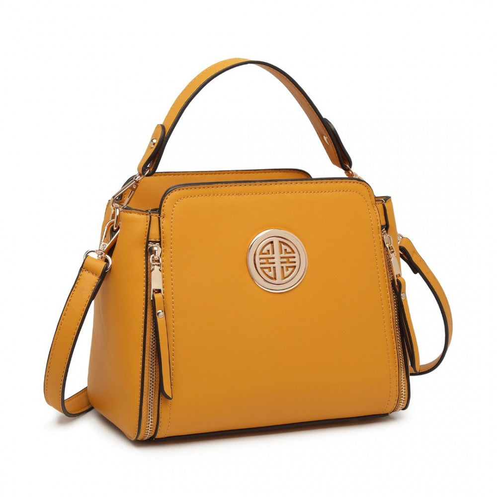 Miss Lulu Leather Look Practical Cross-Body Bag - Yellow