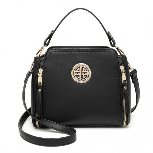 Miss Lulu Leather Look Practical Cross-Body Bag - Black