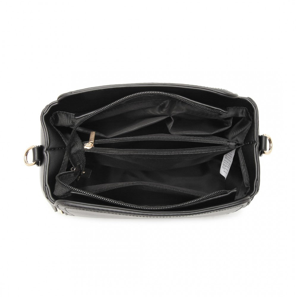 Miss Lulu Leather Look Practical Cross-Body Bag - Black