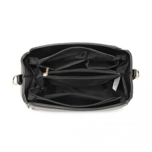 Miss Lulu Leather Look Practical Cross-Body Bag - Black