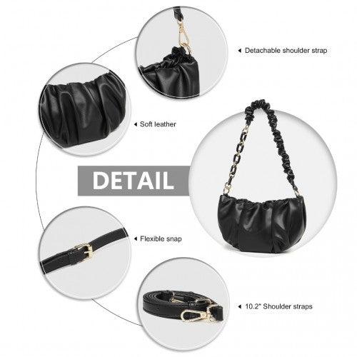 Miss Lulu Premium Chain Cloud-Like Pochette Handbag - Black