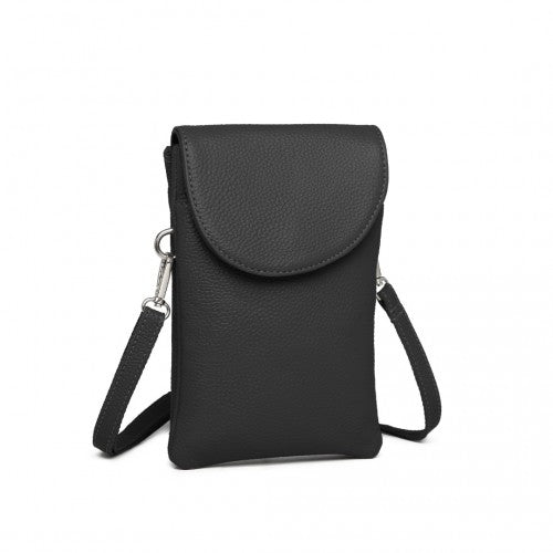 Miss Lulu Touch Screen Genuine Leather Small Crossbody Bag - Black