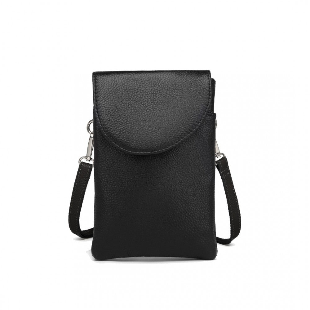 Miss Lulu Touch Screen Genuine Leather Small Crossbody Bag - Black