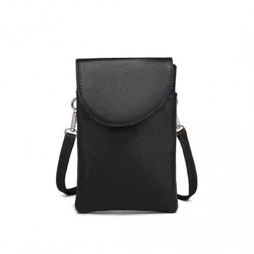 Miss Lulu Touch Screen Genuine Leather Small Crossbody Bag - Black