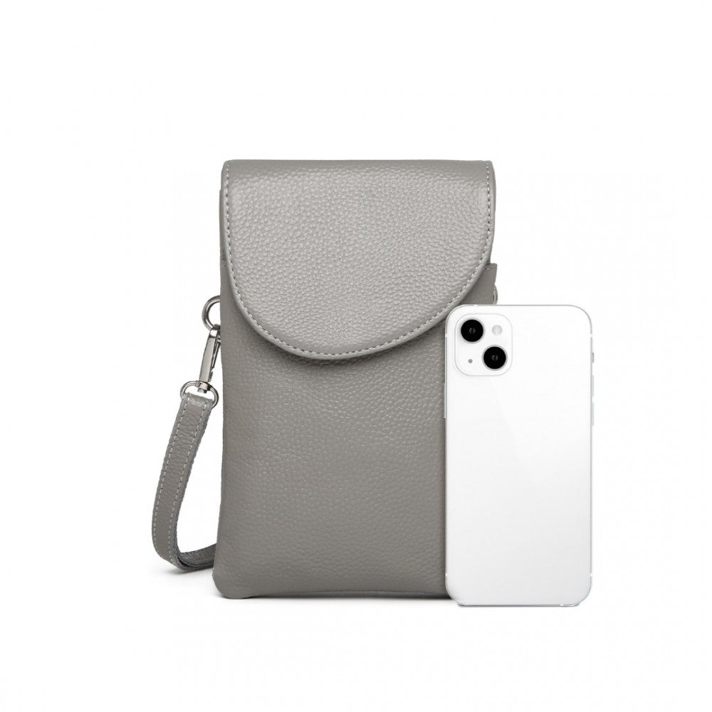 Miss Lulu Touch Screen Genuine Leather Small Crossbody Bag - Grey