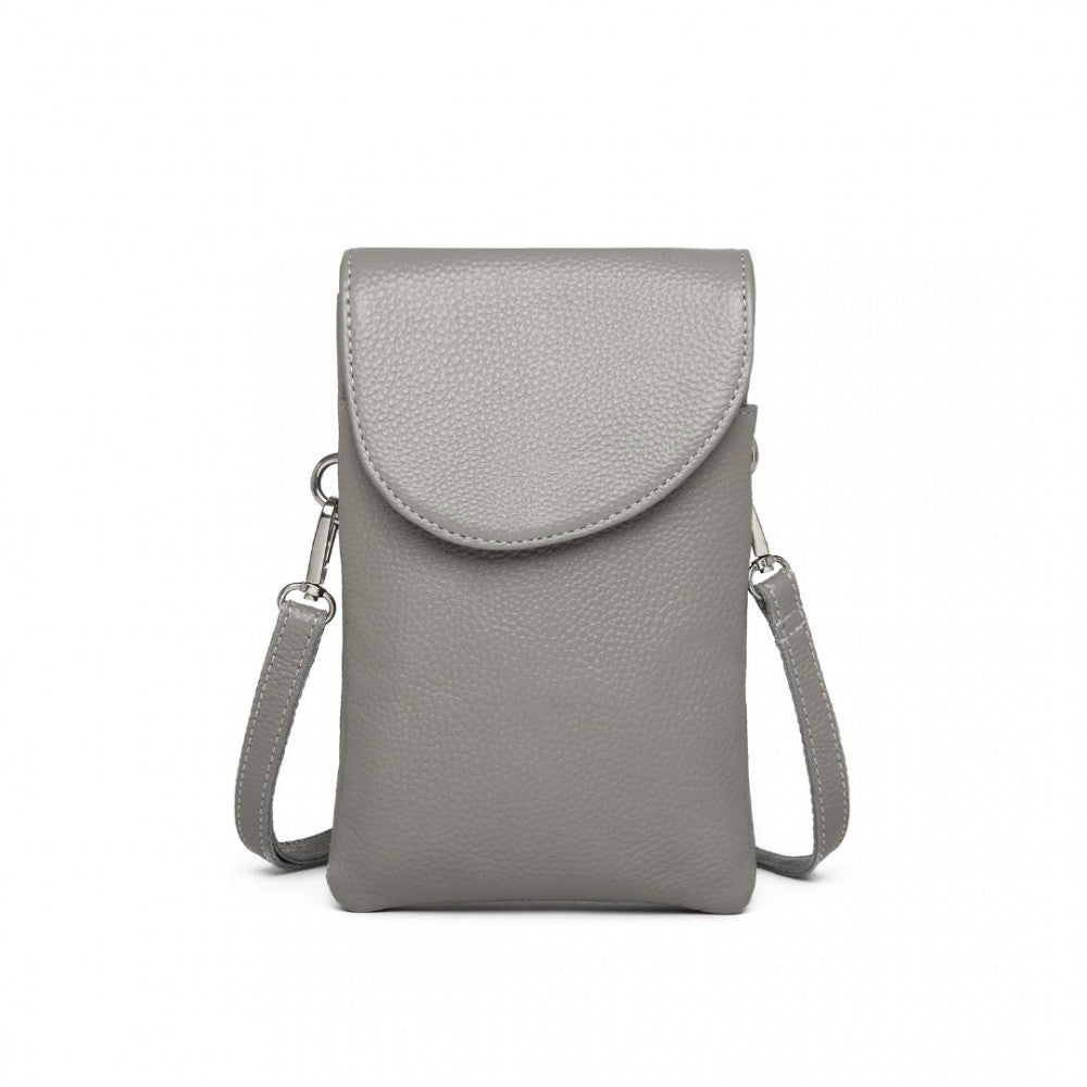 Miss Lulu Touch Screen Genuine Leather Small Crossbody Bag - Grey