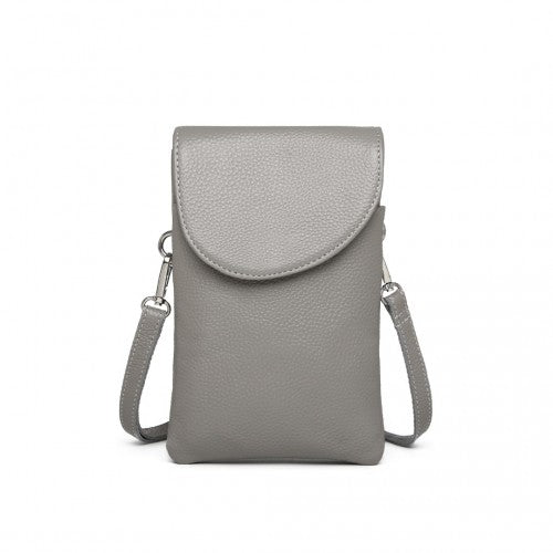 Miss Lulu Touch Screen Genuine Leather Small Crossbody Bag - Grey