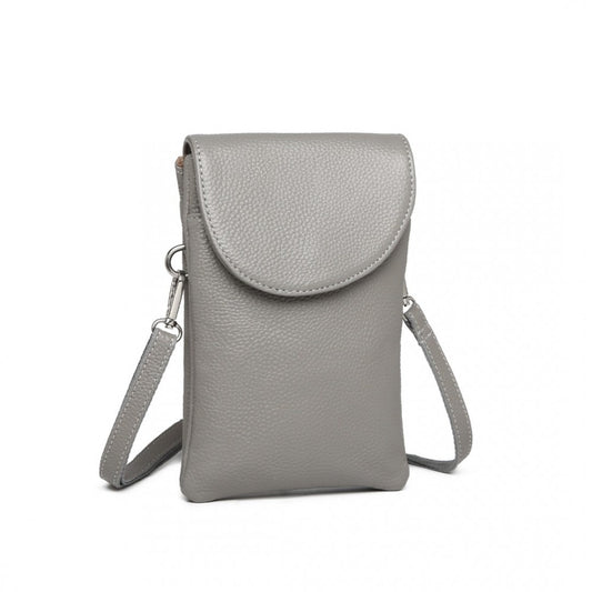 Miss Lulu Touch Screen Genuine Leather Small Crossbody Bag - Grey