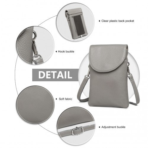 Miss Lulu Touch Screen Genuine Leather Small Crossbody Bag - Grey