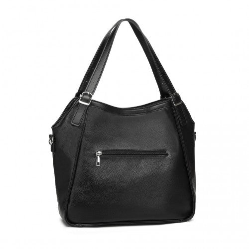 Miss Lulu Casual Shoulder Bag With Stylish Pleated Design - Black