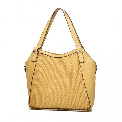 Miss Lulu Casual Shoulder Bag With Stylish Pleated Design - Yellow