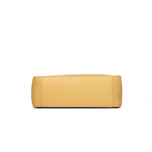 Miss Lulu Casual Shoulder Bag With Stylish Pleated Design - Yellow