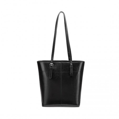 Miss Lulu Genuine Leather Tote Handbag - Black