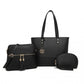 Miss Lulu 3 Piece Leather Look Tote Bag Set - Black