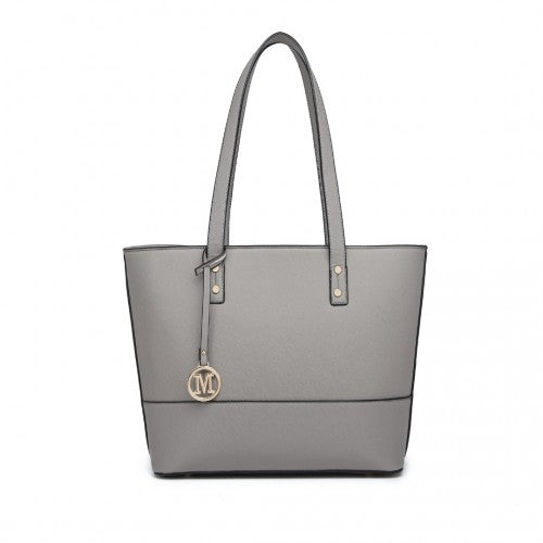 Miss Lulu 3 Piece Leather Look Tote Bag Set - Grey