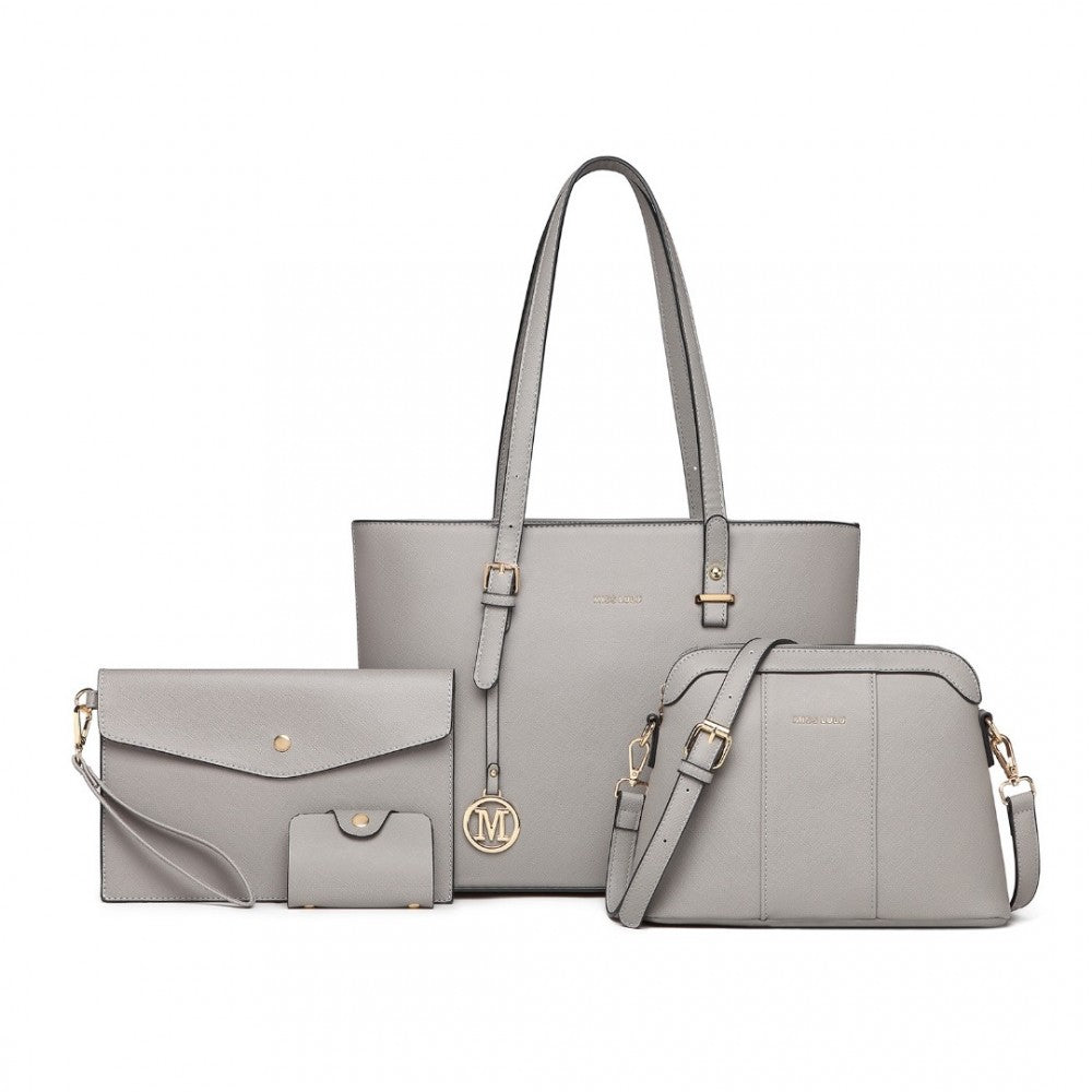 Miss Lulu 4 Piece Classic Sleek Handbag Set - Grey