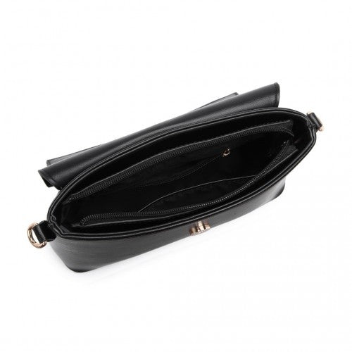 Miss Lulu Classic Flap Leather Shoulder Bag - Black