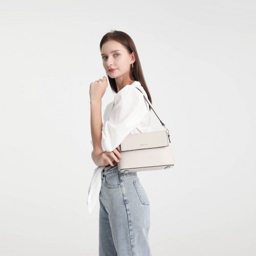 Miss Lulu Classic Flap Leather Shoulder Bag - Grey