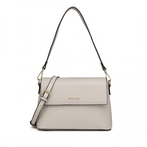 Miss Lulu Classic Flap Leather Shoulder Bag - Grey