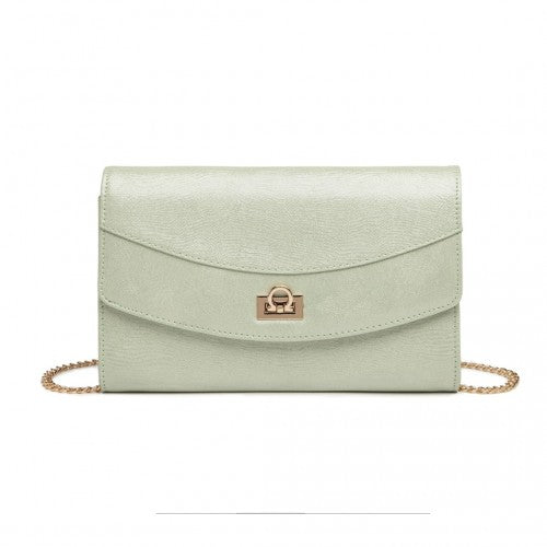 Lulu Elegant Flap Clutch Leather Chain Evening Bag - Green