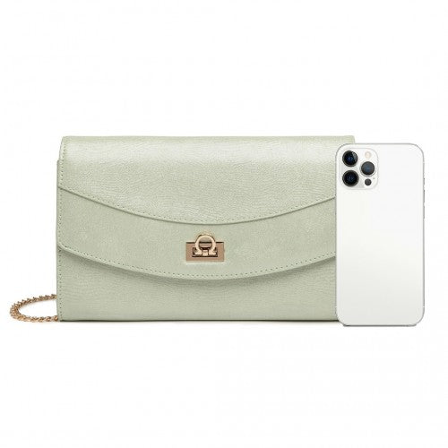 Lulu Elegant Flap Clutch Leather Chain Evening Bag - Green