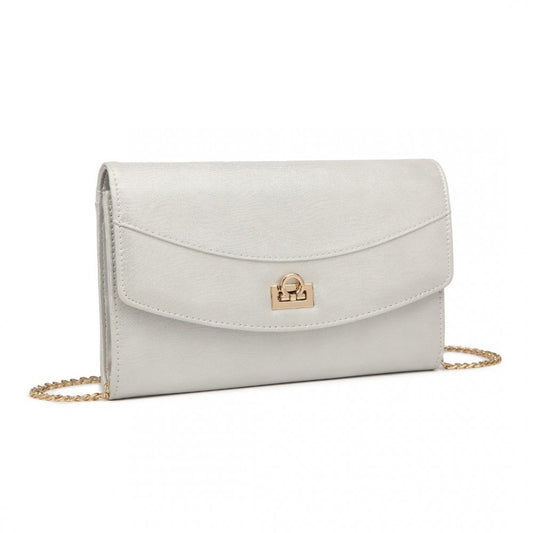 Lulu Elegant Flap Clutch Leather Chain Evening Bag - Silver