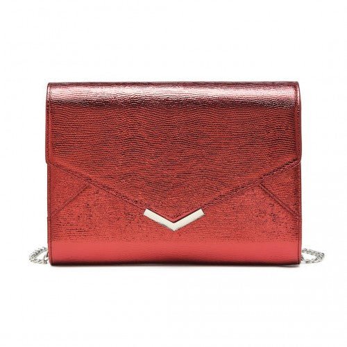 Miss Lulu Glitter Envelope Flap Clutch Evening Bag - Red