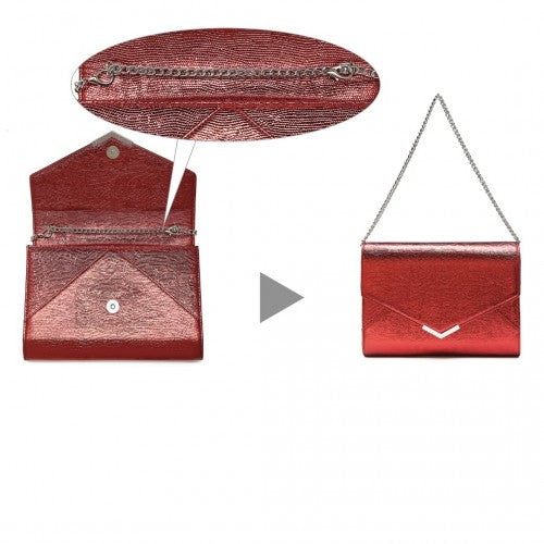 Miss Lulu Glitter Envelope Flap Clutch Evening Bag - Red