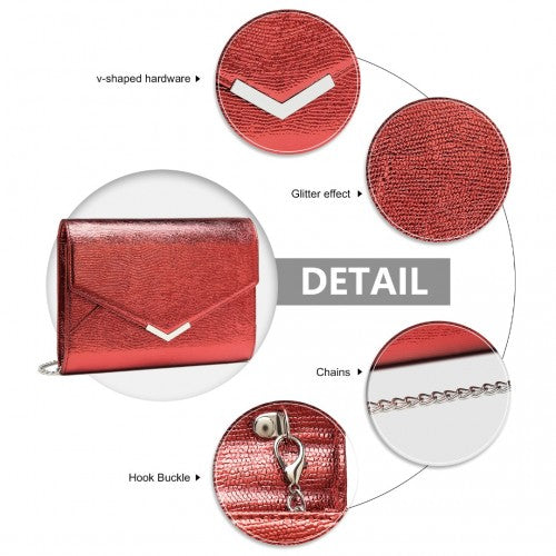 Miss Lulu Glitter Envelope Flap Clutch Evening Bag - Red