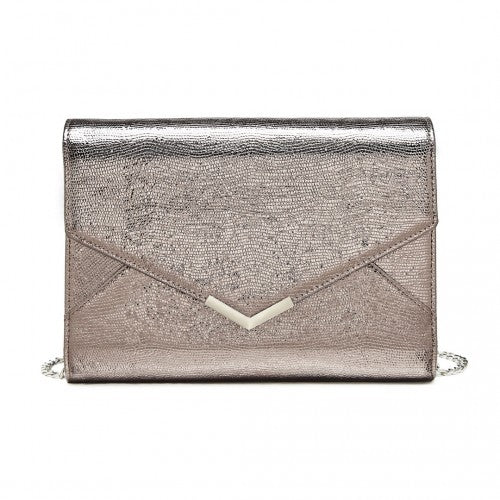 Miss Lulu Glitter Envelope Flap Clutch Evening Bag - Grey