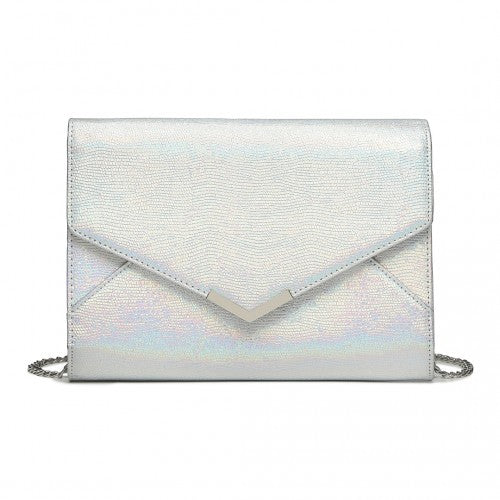 Miss Lulu Glitter Envelope Flap Clutch Evening Bag - Silver