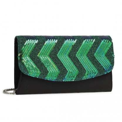 Miss Lulu Gorgeous Sequins Evening Clutch Bag Chain Shoulder Bag - Black And Green