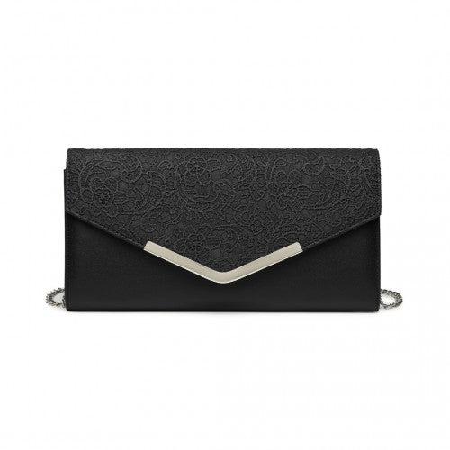 Miss Lulu Lace Envelope Flap Clutch Evening Bag - Black