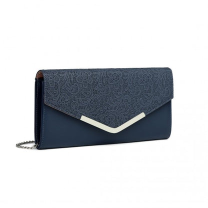 Miss Lulu Lace Envelope Flap Clutch Evening Bag - Navy