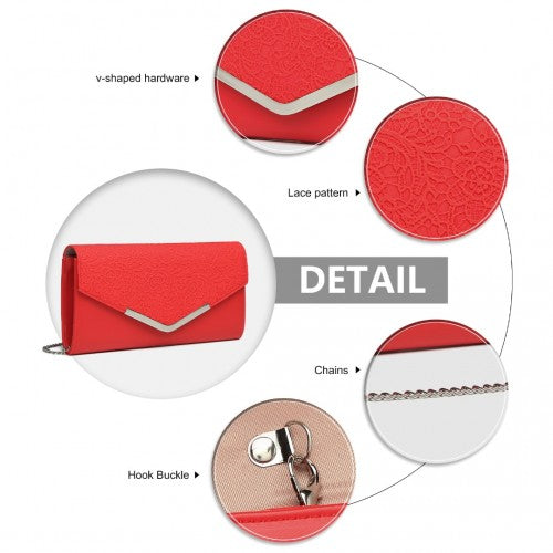 Miss Lulu Lace Envelope Flap Clutch Evening Bag - Red