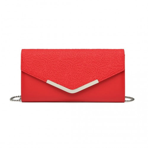 Miss Lulu Lace Envelope Flap Clutch Evening Bag - Red