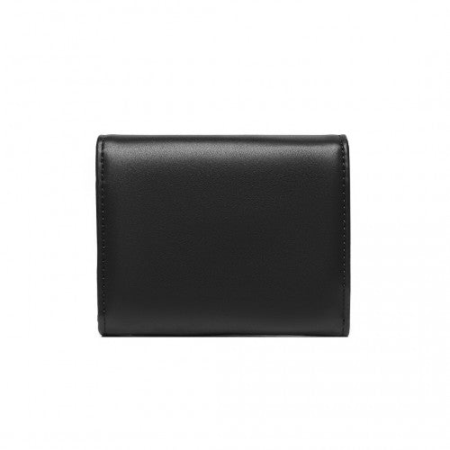 Miss Lulu PU Leather Leaf-Shaped Round Clasp Wallet - Black