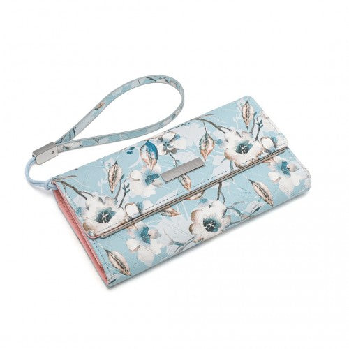 Miss Lulu Ladies' Flower Printed PU Leather Long Purse - Blue